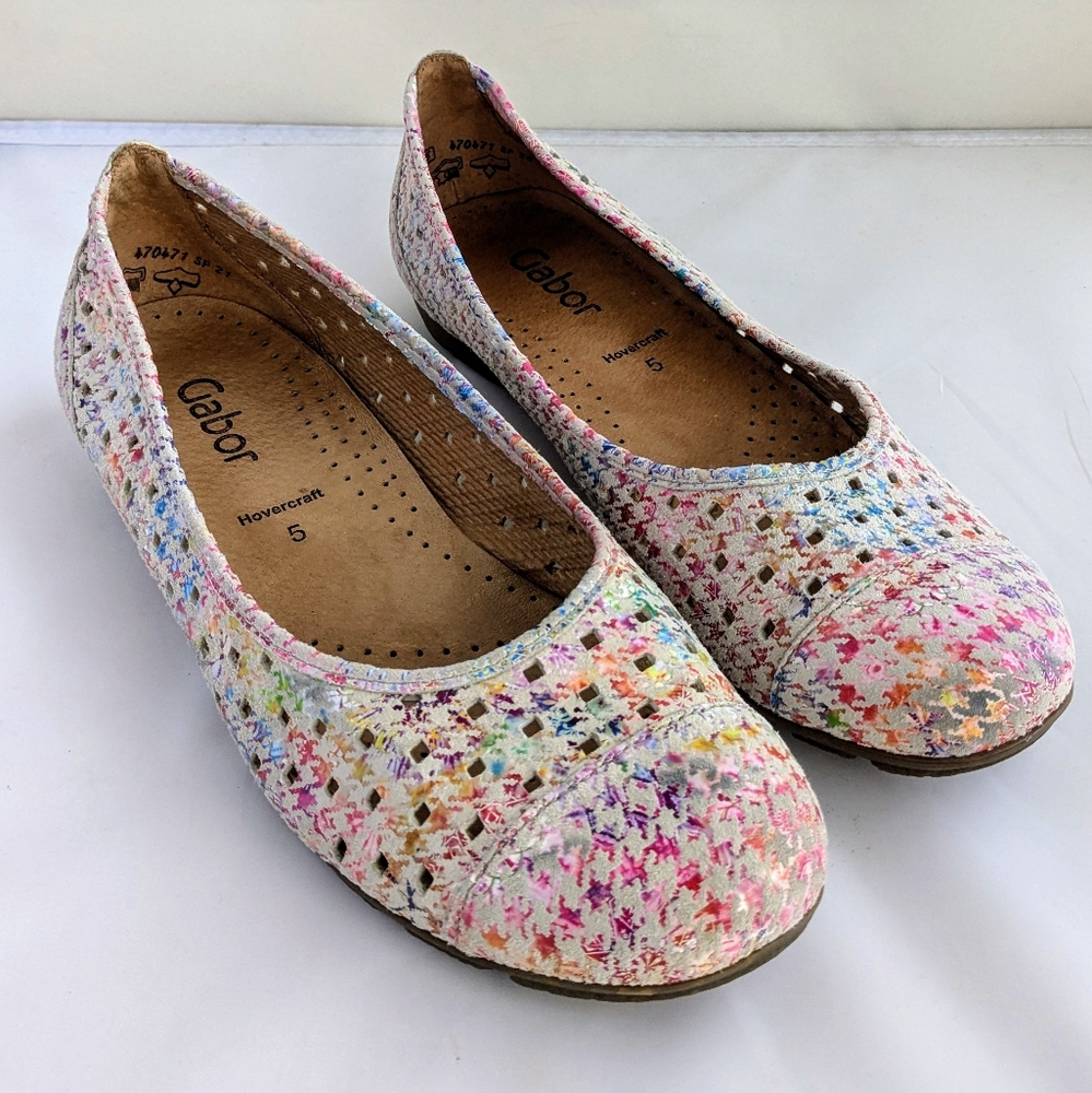 Gabor Hovercraft Rainbow Multicolor Perforated Houndstooth Flats Shoes Sz 7.5